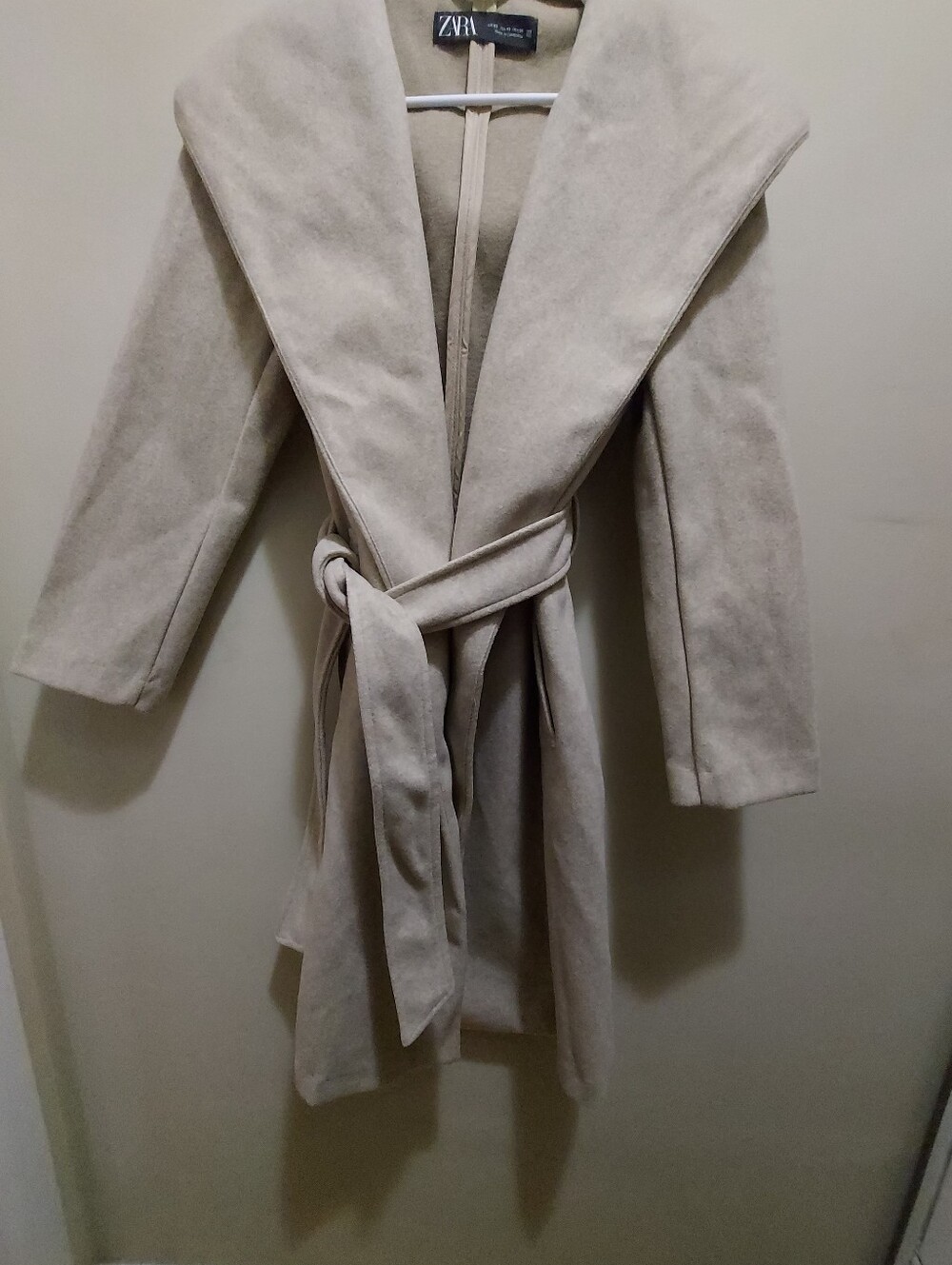 Zara Beige Wrap Belted Coat With Hood